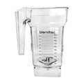 Clear blender container with measurement markings on a white background, featuring the Blendtec logo.