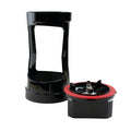 Black and red kitchen appliance parts on a white background