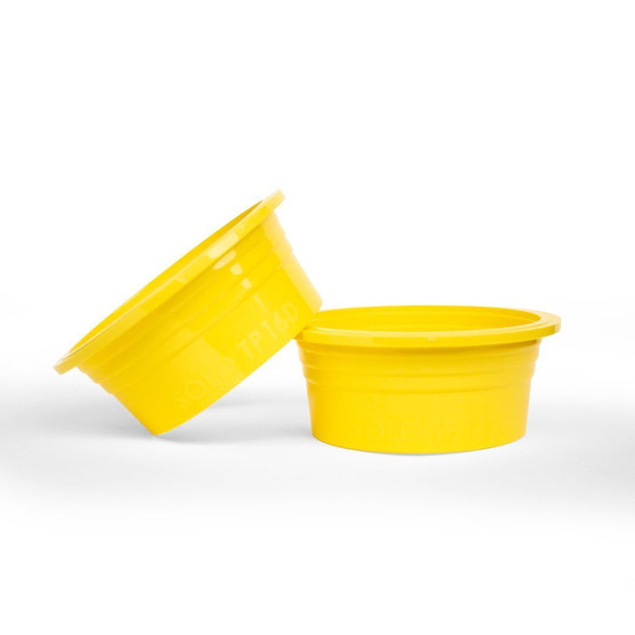 Set of 2 16 oz yellow Blendtec stealth nitro micronizer cup ring adapter displayed on a white background