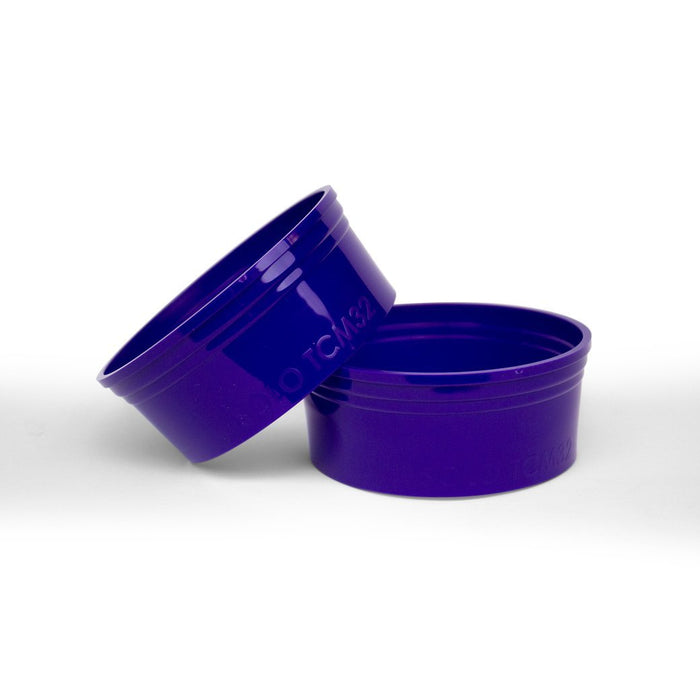 Set of 2 32 oz blue Blendtec stealth nitro micronizer cup ring adapter displayed on a white background