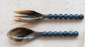 Blue Natural Horn Salad Servers with Resin Handles