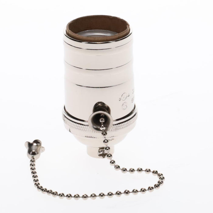 Brass Socket On/Off Pull Chain, No Uno Threads, Nickel Plated (48254N)