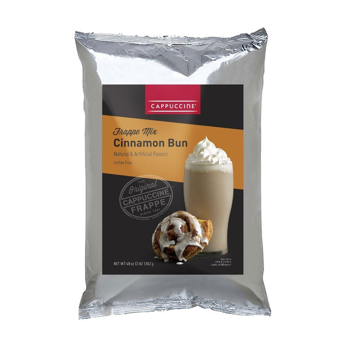 Front view of Cappuccine Frappe Mix Cinnamon Bun displayed on a white background