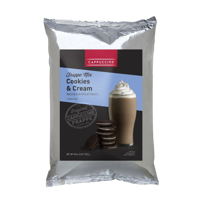 Front view of Cappuccine Blended Creme Cookies and Cream bag displayed on a white background