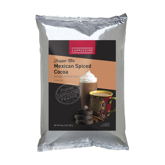 Front view of Cappuccine Frappe Mix Mexican Spiced Cocoa displayed on a white background