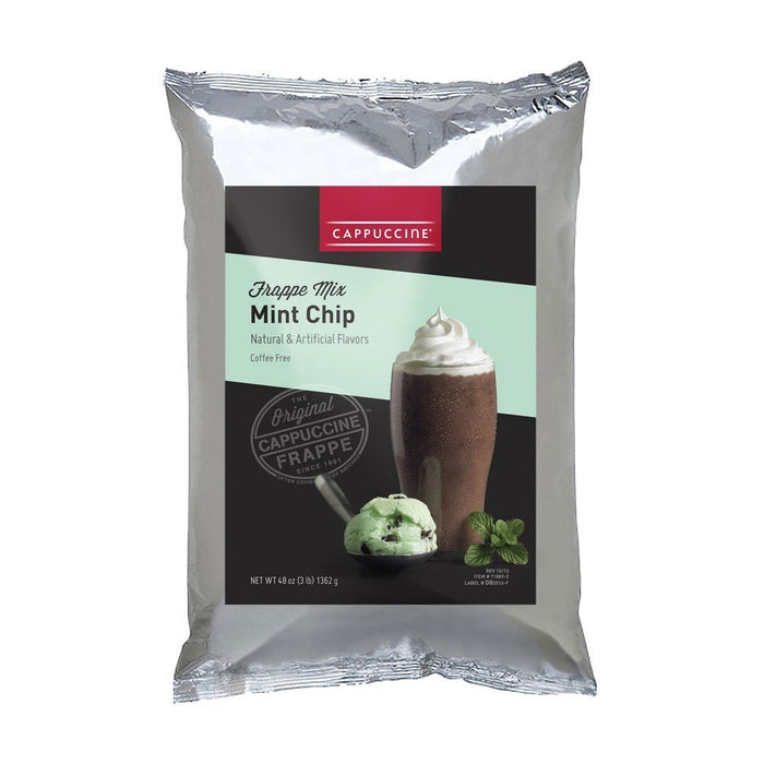 Front view of Cappuccine Frappe Mix Mint Chip displayed on a white background