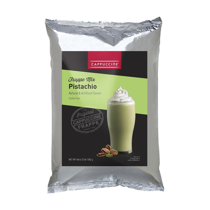 Front view of Cappuccine Frappe Mix Pistachio displayed on a white background