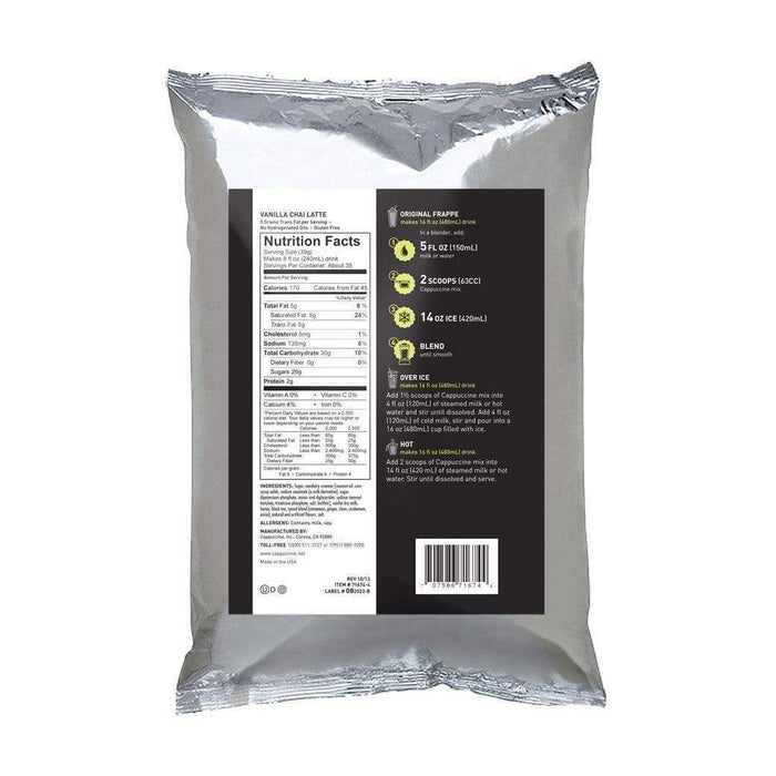 Back view of a protein powder package with nutrition facts label