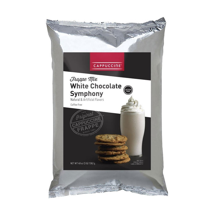 Front view of Cappuccine Frappe Mix White Chocolate Symphony bag displayed on a white background