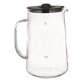 80 oz Capresso glass iced tea pitcher with black lid displayed on a white background