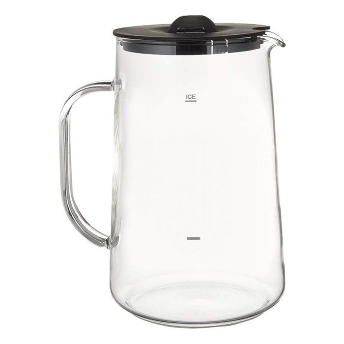 80 oz Capresso glass iced tea pitcher with black lid displayed on a white background