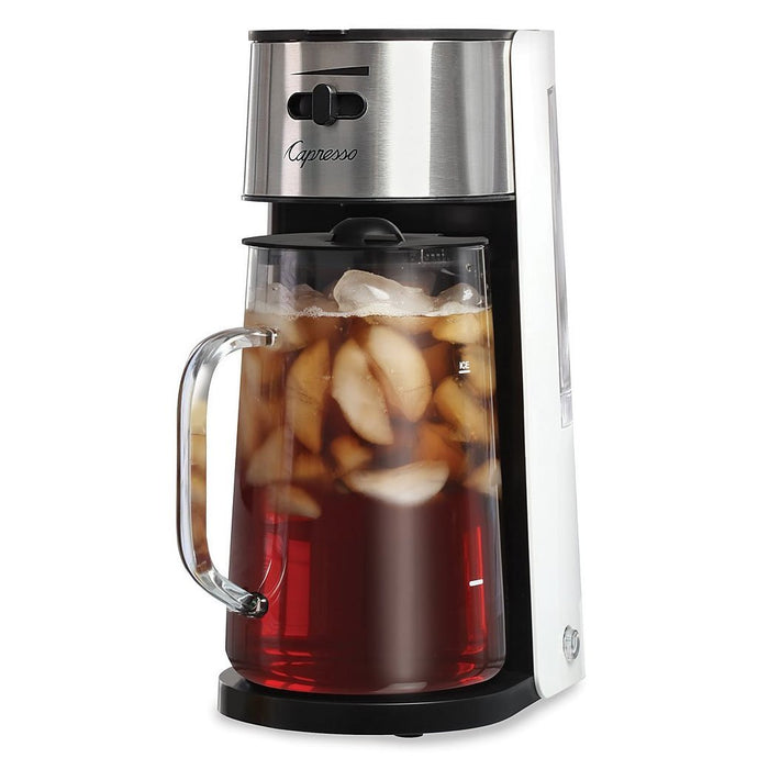 Capresso Iced Tea Maker with iced tea in container displayed on a white background
