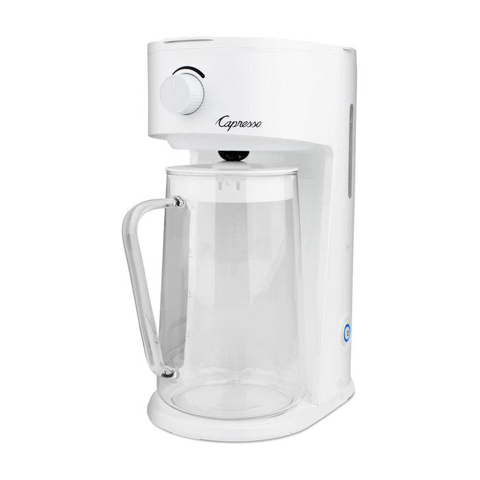 White Capresso iced tea maker displayed on a white background
