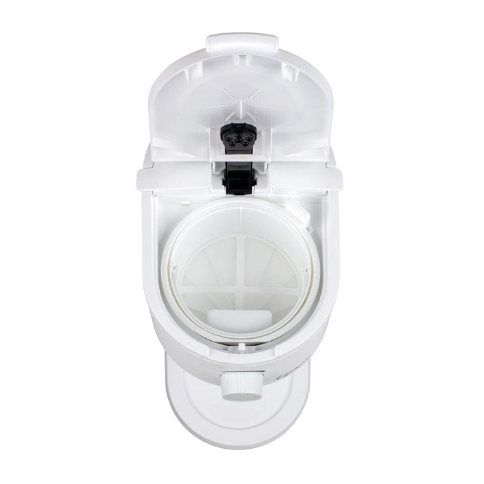 Top view of white Capresso iced tea maker with lid open displayed on a white background