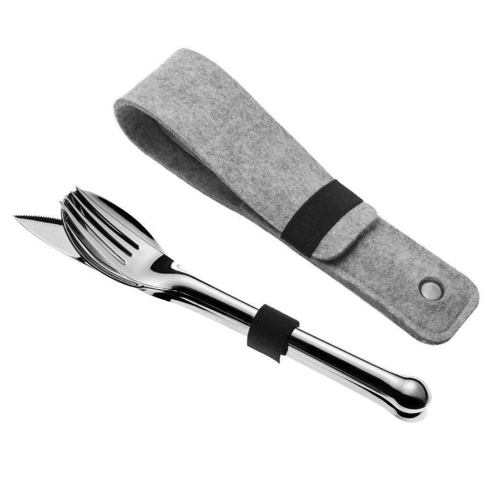 Carl Mertens 3 Tools 4 Dinner Travel Flatware with Pouch displayed on a white background