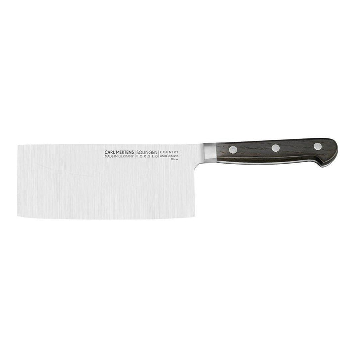 Carl Mertens Country 7″ Chinese Chef's Knife displayed horizontally on a white background