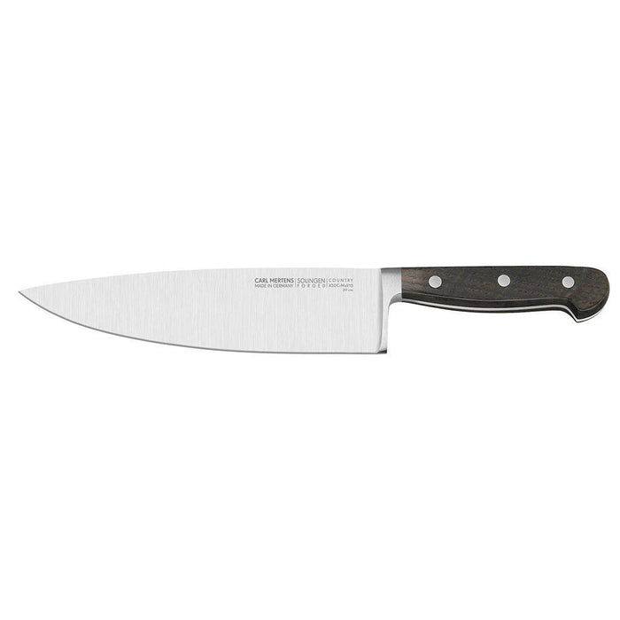 Carl Mertens Country 8″ Extra Wide Chef's Knife displayed horizontally on a white background