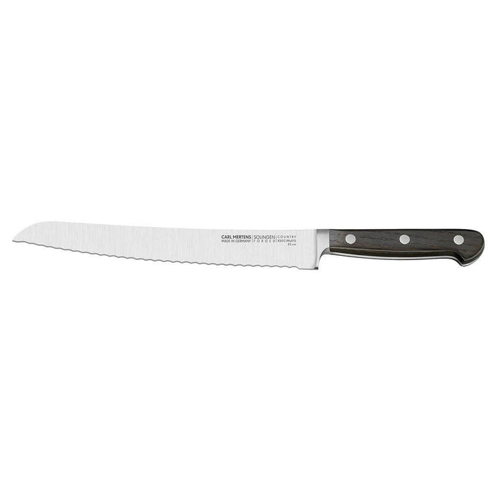 Carl Mertens Country 8.7″ Bread Knife displayed horizontally on a white background
