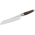 7 inch Carl Mertens foreman santoku knife displayed on a white background