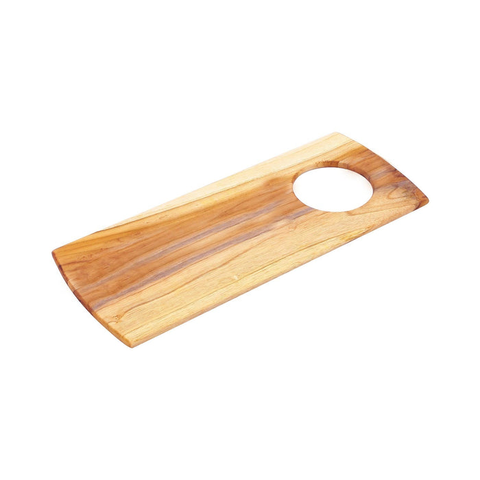 Wooden cutting board with a hole on a white background