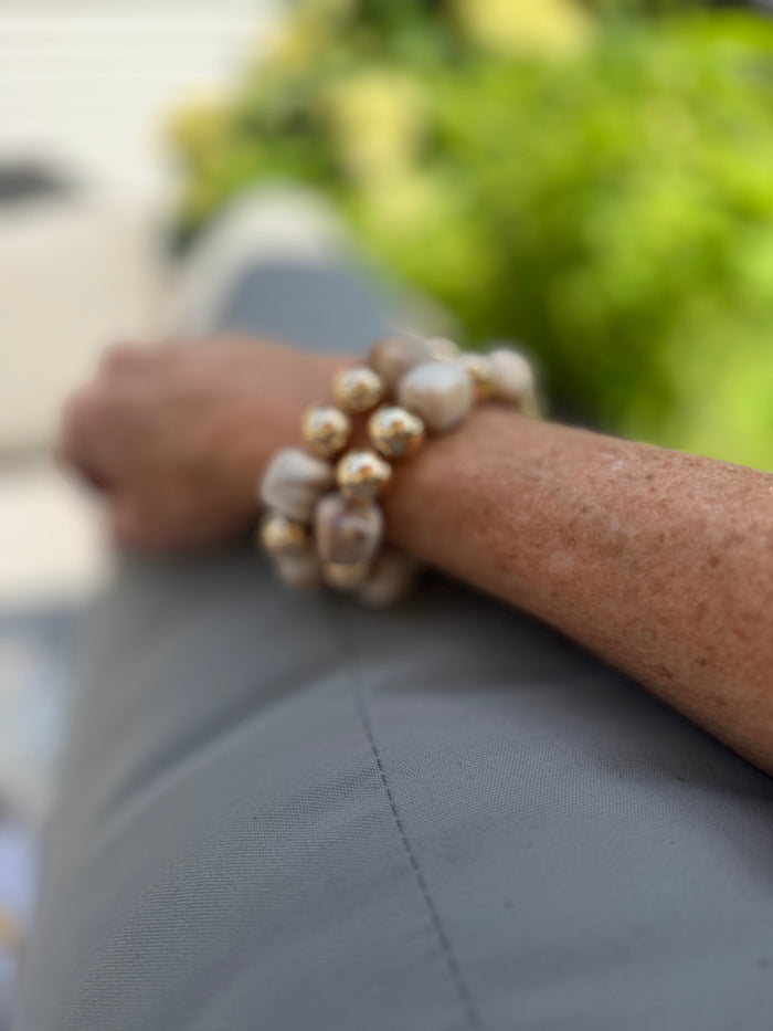 Chunky Marbled Square + Gold Ball Bracelet Set