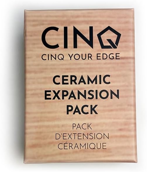 Packaging for the CINQ Ceramic Expansion Pack, which is designed for knife sharpening. The package is labeled with the CINQ logo and text indicating the product is an expansion pack for a rolling knife sharpener.