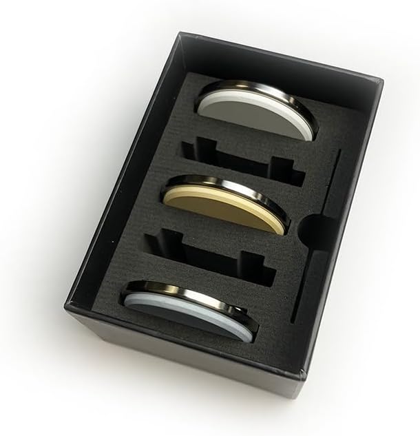 Inside of package for the three Grit Sharpening discs on a white background