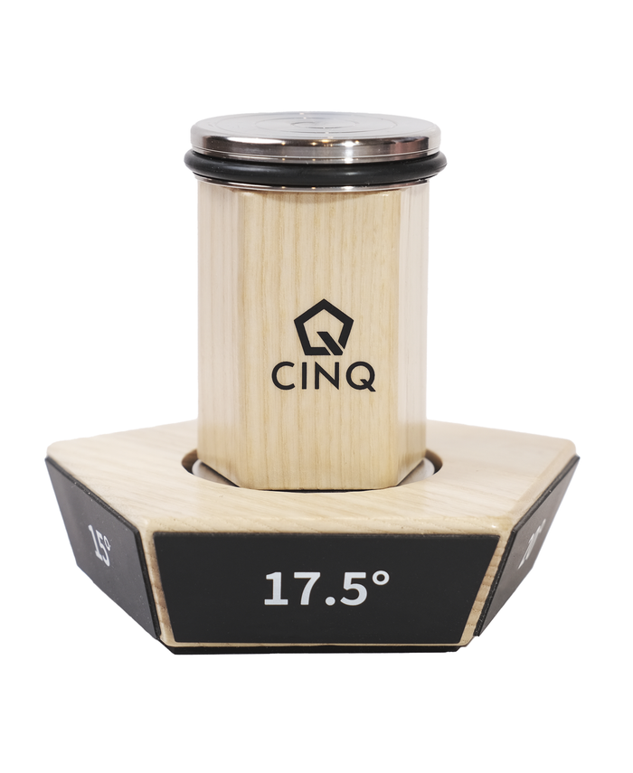 Cinq rolling knife sharpener and block with degrees on a white background