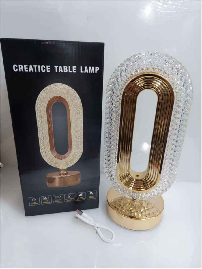 Crystal Table Lamp - Oval Rechargeable Night Light with USB Port