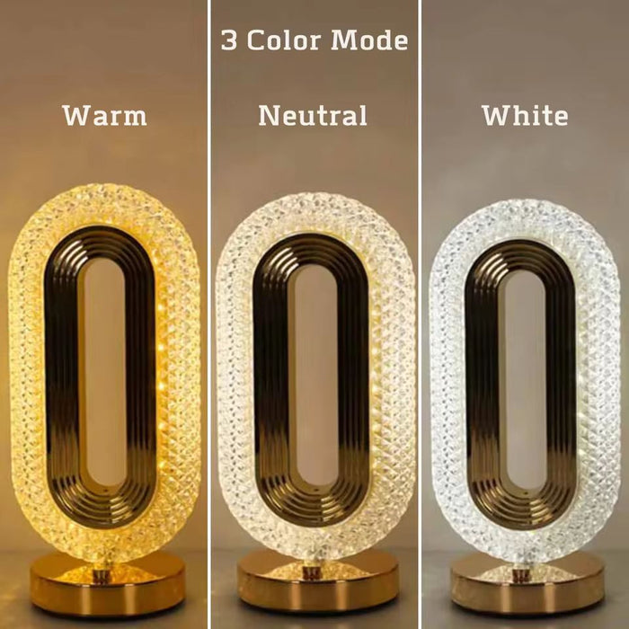 Crystal Table Lamp - Oval Rechargeable Night Light with USB Port