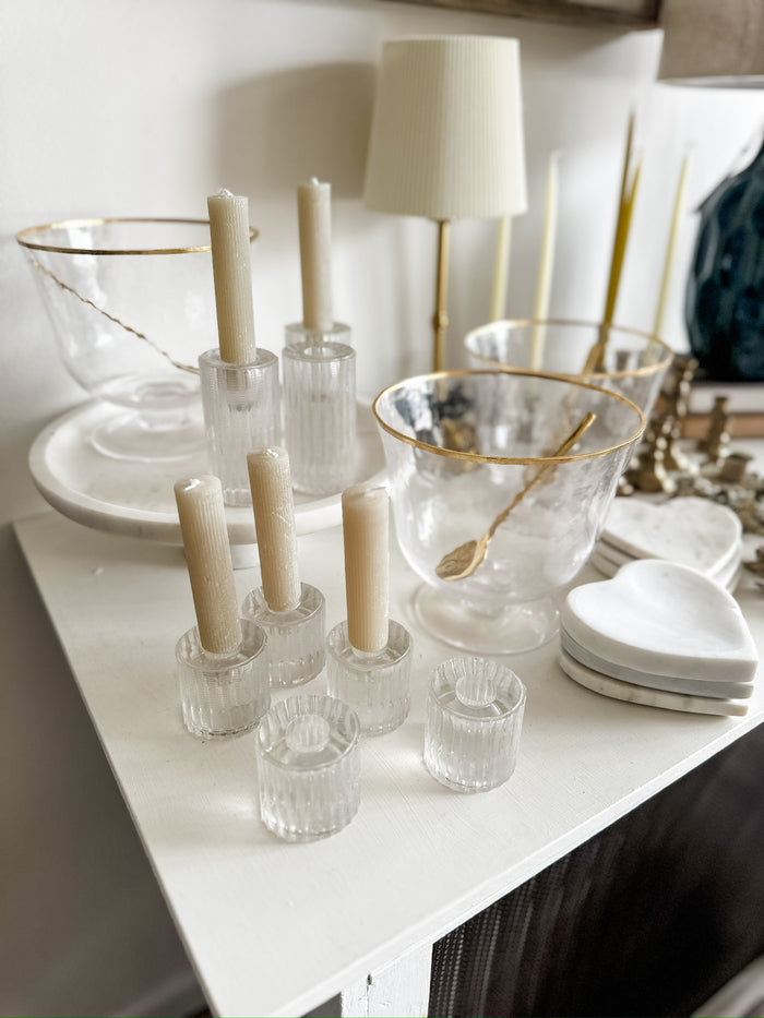 Cut Glass Etched Candle holder, tall