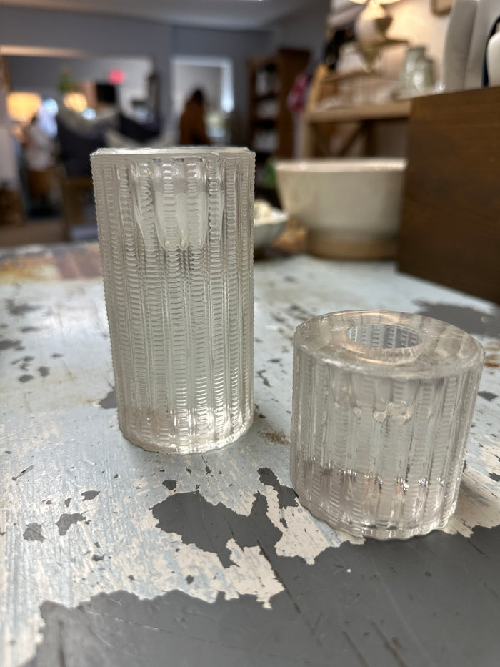 Cut Glass Etched Candle holder, tall