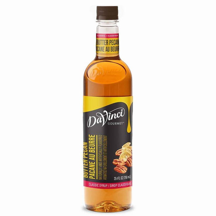 Bottle of Davinci Butter Pecan Classic Syrup displayed on a white background