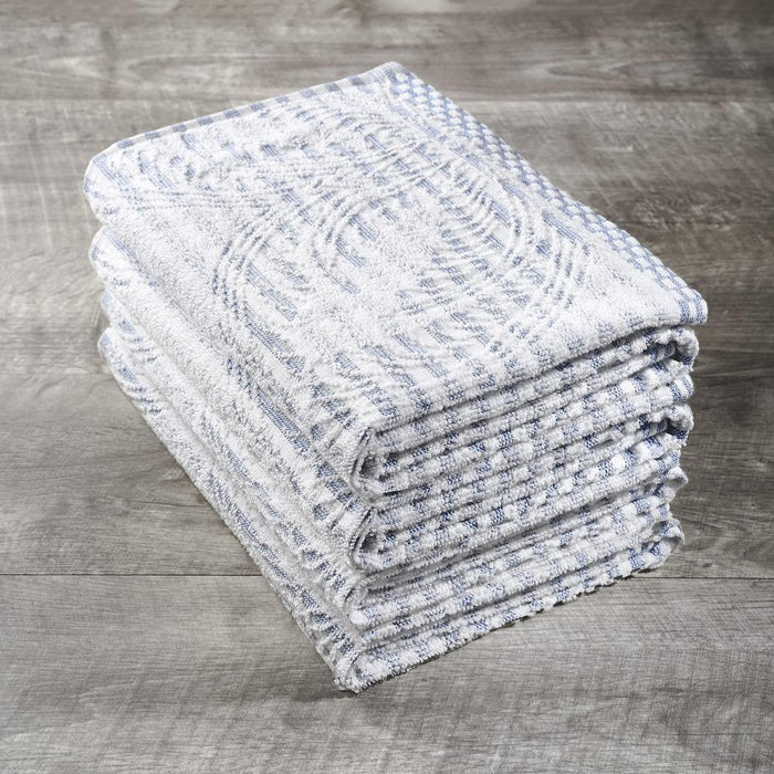 Set of 4 butterfly blue Delilah Home 100% Organic Cotton Kitchen Towels displayed on a wooden surface
