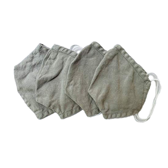 Set of 4 light grey Delilah home 100 organic hemp essential masks displayed on a white background