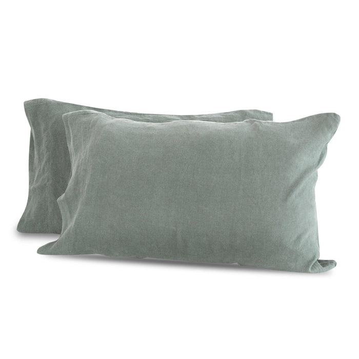 Set of 2 light gray queen Delilah Home 100 organic hemp pillowcases displayed on a white background