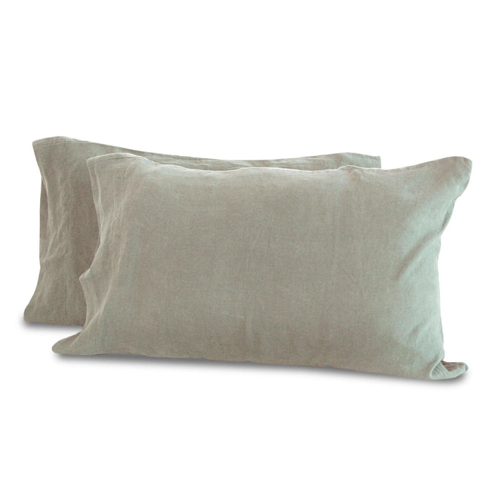 Set of 2 natural queen Delilah Home 100 organic hemp pillowcases displayed on a white background