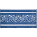 Navy Delilah home beach towel with geometric design on a white background