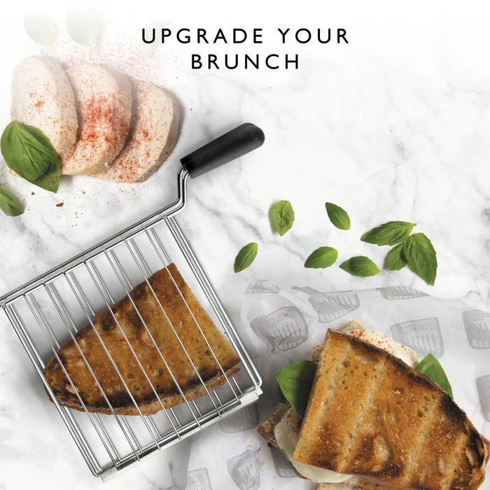Brunch items including bread, a sandwich cage, and a sandwich on a marble surface with text 'Upgrade Your Brunch'.