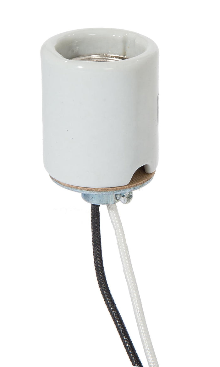 E-26 Base Keyless Glazed Porcelain Socket with Wire Leads and Hickey