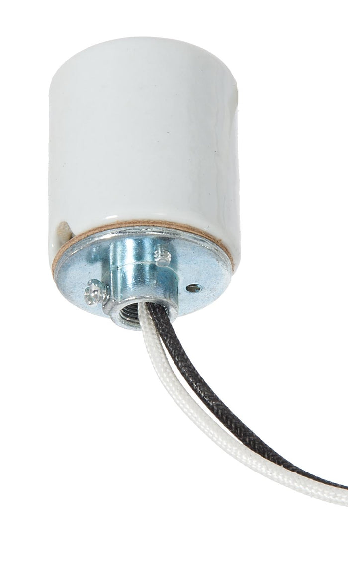E-26 Base Keyless Glazed Porcelain Socket with Wire Leads and Hickey