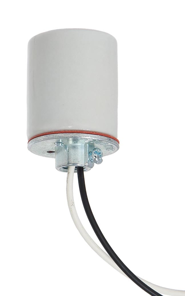E-26 Keyless Glazed Porcelain Lamp Socket with Metal Cap - Choice of Wire Lead Length