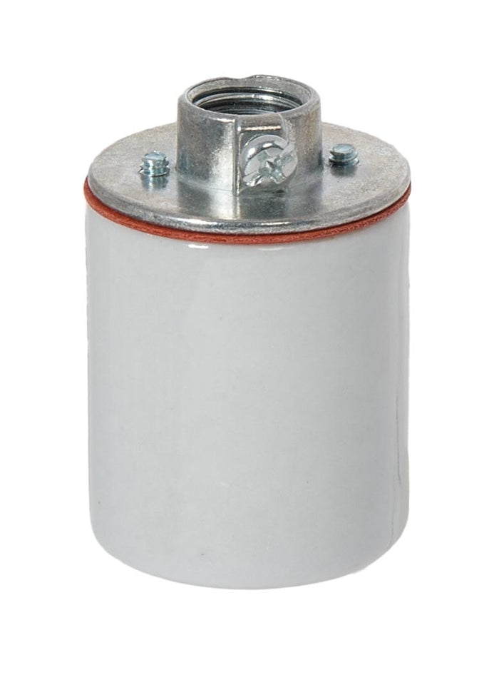 E-26 Keyless Porcelain Lamp Socket with Ground Screw and Metal Cap with 1/4 IPS Thread