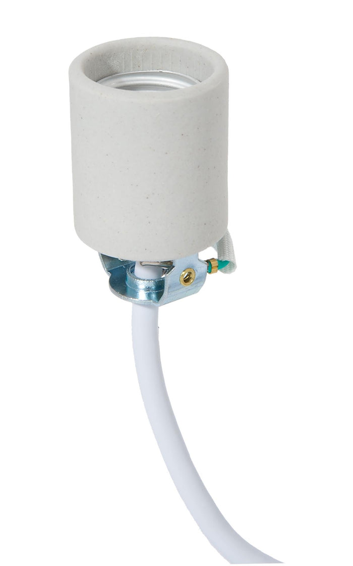 E-26 Keyless Unglazed Porcelain Socket, U-Bracket Hickey with Strain Relief