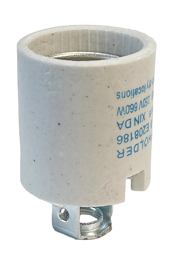 E26 Medium Porcelain Lamp Socket 1/8F, 1/2" Tall Metal Hickey & Easy Wire Terminals, 250V, 660W (48306)