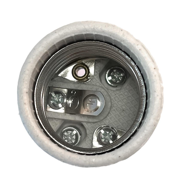 E26 Medium Porcelain Lamp Socket 1/8F, 1/2" Tall Metal Hickey & Easy Wire Terminals, 250V, 660W (48306)