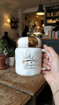 Elegant Royal Ceramic Mug with Gold-Striped Lid – 400ml Luxury Coffee & Tea Cup