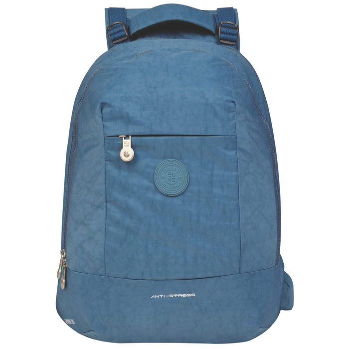 A sapphire EUME massager laptop backpack with two USB ports and a front pocket, designed for anti-theft and functionality.