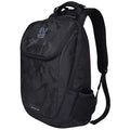 A camo black EUME massager backpack with a 15.6 inch laptop compartment and USB charging port.