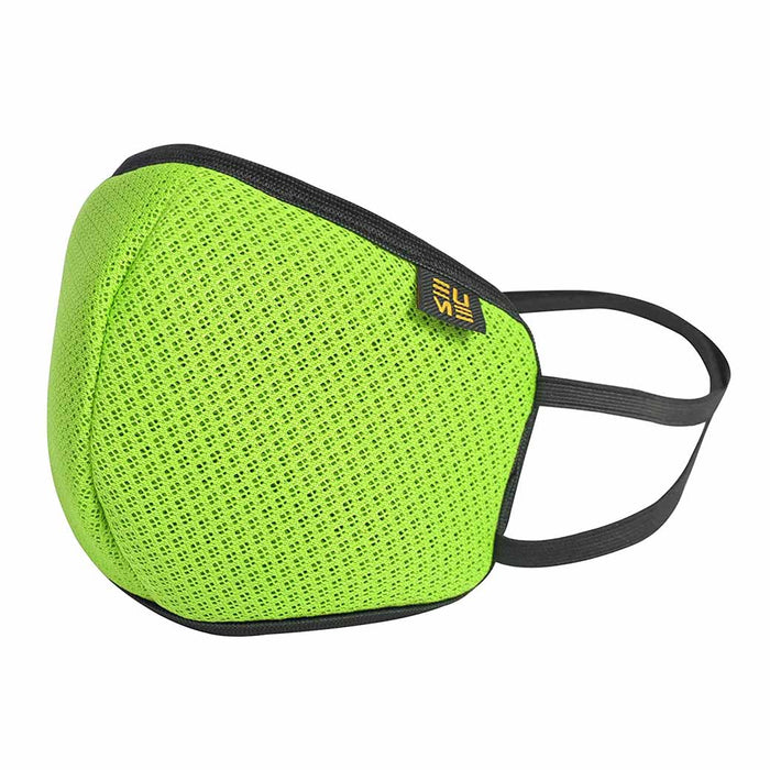 Green eume mesh face mask with black lining displayed on a white background